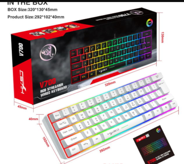 RGB 61-Key Wired Gaming Keyboard with RGB Backlight